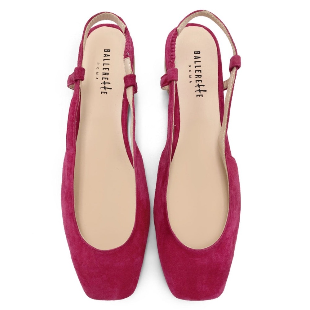 BALLERETTE • Fuchsia Suede Square Toe Slingback Ballet Flats Made In Italy